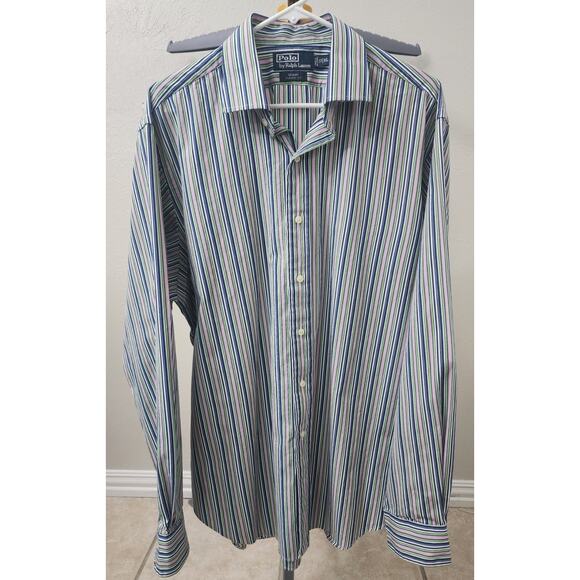 Polo XL Regent Classic Fit LS Blue, Pink, Green, White Striped Shirt 100% Cotton - Picture 1 of 5